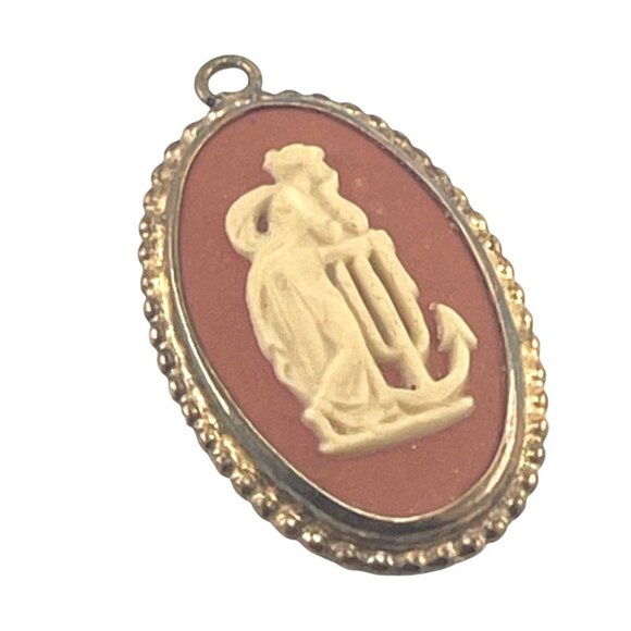 Wedgewood Terracotta Jasperware Victorian Style Oval Anchor of Hope Cameo Pendan - Picture 1 of 6